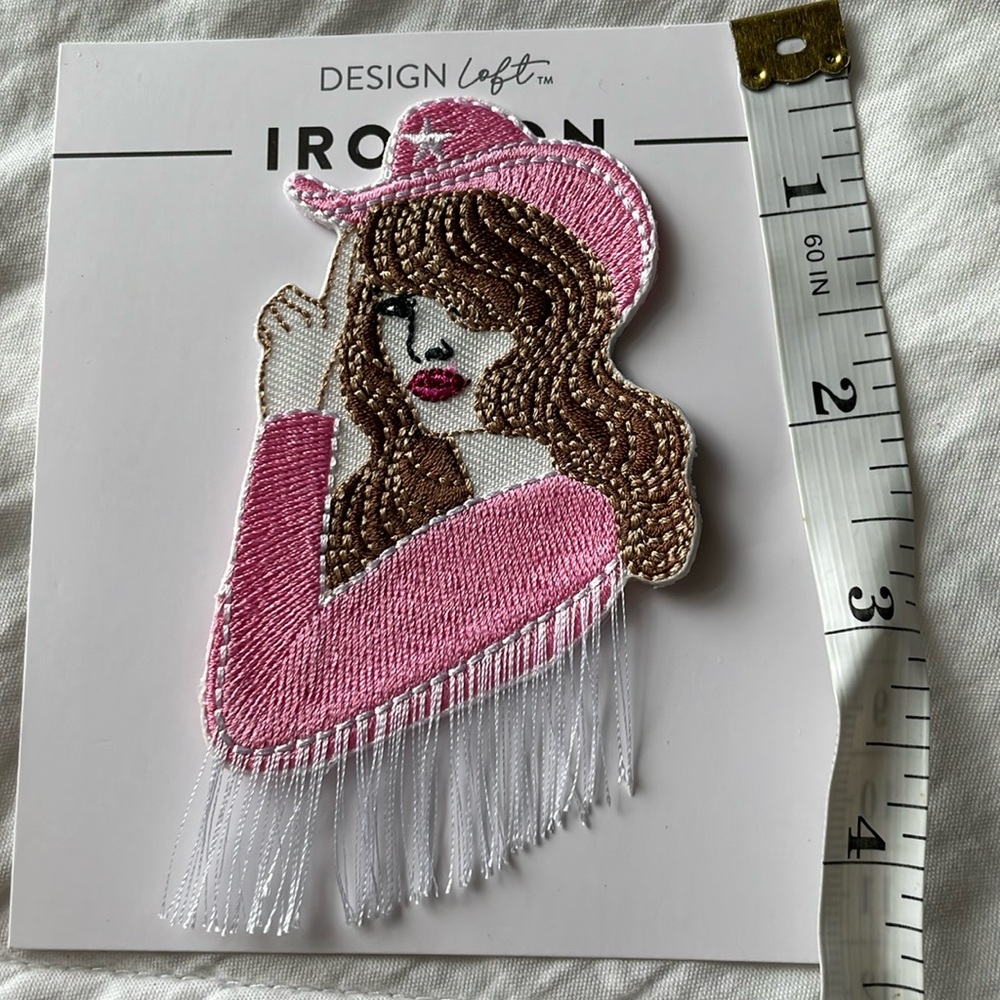 Cowgirl Theme‎ Pink and White Iron on Patch